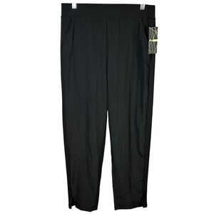 MIEVA Black Ribbed Side Straight Leg Pants Womens Size L Pockets Elastic Waist